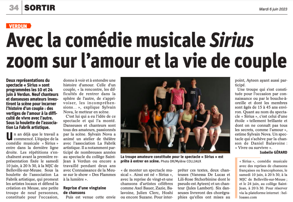 L'Est Républicain - 06/06/2023 : Spectacle Musical Sirius