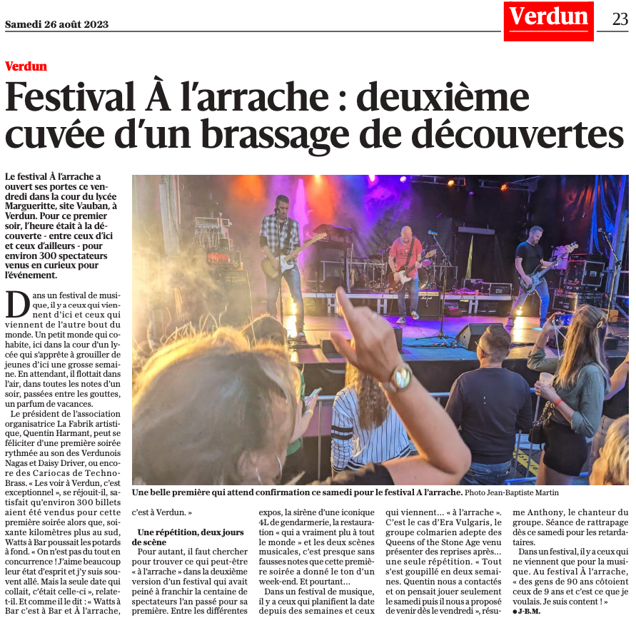 L'Est Républicain - 26/08/2023 : A L'Arrache Festival #2
